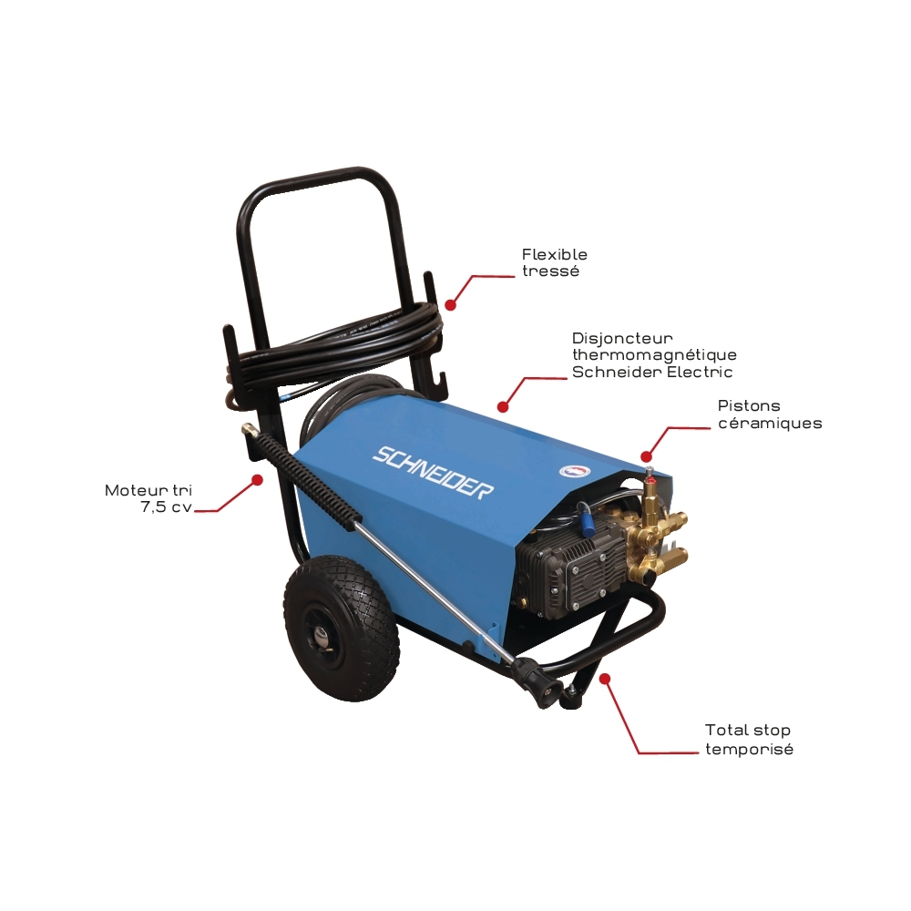 Nettoyeur HP eau froide 380V 15 l/min 200 bar total stop avec flexible 15m - SCHNEIDER NHP - 50062