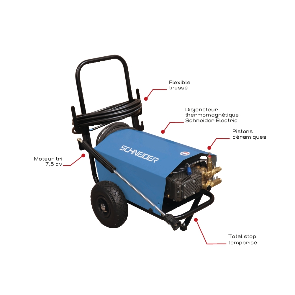 Nettoyeur HP eau froide 380V 15 l/min 200 bar total stop avec flexible 20m - SCHNEIDER NHP - 50065