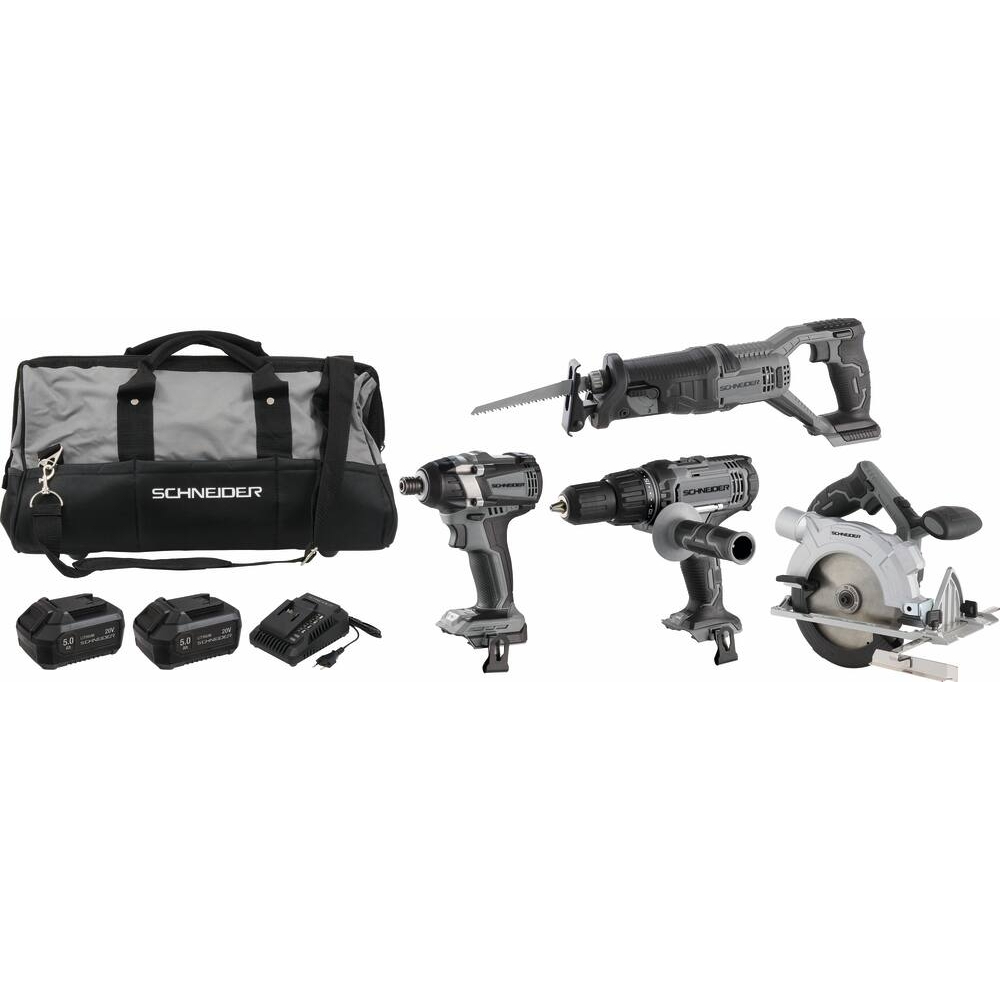 PACK SCIE SABRE+VISSEUSE A CHOC+SCIE CIRC+PERCEUSE 50NM+SAC+CHARGEUR+2 BATT 5AH - SCHNEIDER ELECTRO - 50940