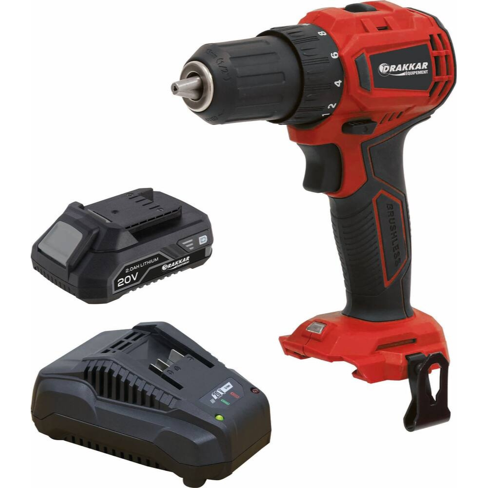Perceuse Visseuse Brushless 20V 40 Nm + Batterie 2Ah + Chargeur 3A – DRAKKAR Équipement – 55880