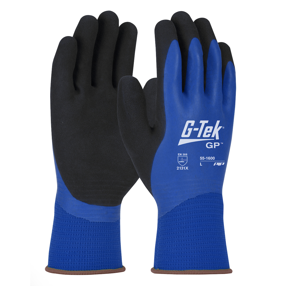 Gants doublure polyester double enduction latex bleu - Lot de 12 - G-TEK - 55-1600