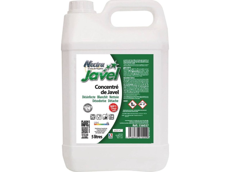 Eau de javel à 9,6% de concentration active - bidon de 5L - 58200