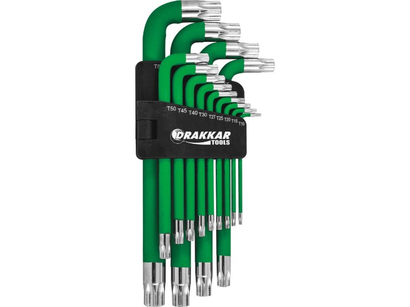 13 CLES MALES COUDEES TORX LONGUES - MAGNETIQUES - T10 A T80  - DRAKKAR TOOLS - 68411