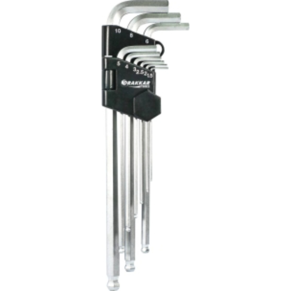 9 CLES MALES HEXAGONALES EXTRA LONGUES MAGNETIQUES AVEC EMBOUT SPHERIQUE - DRAKKAR TOOLS - 68430
