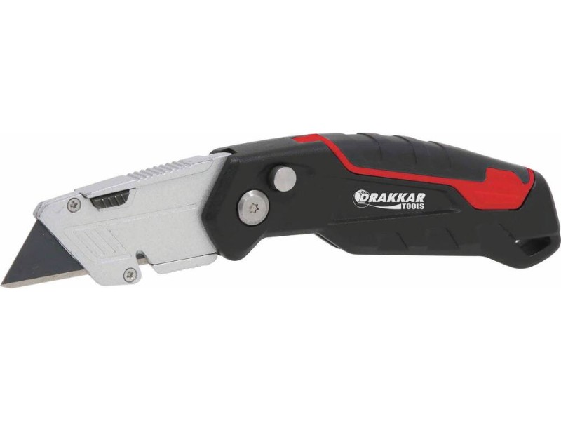 COUTEAU 19MM METALLIQUE LAME TRAPEZOIDALE 3 POSITIONS - BLISTER - DRAKKAR TOOLS - 68860