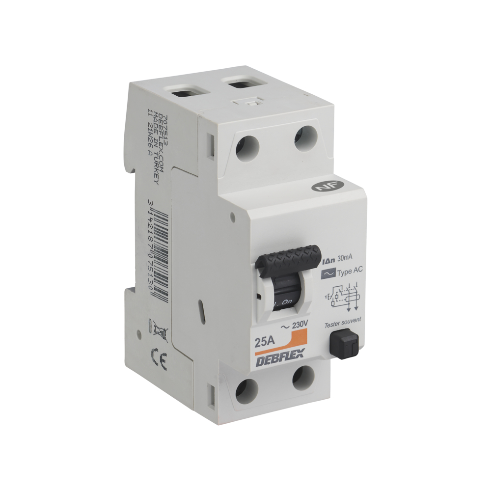 INTERRUPTEUR DIFFERENTIEL 2P 30MA 25A 2 MODULES TYPE AC - DEBFLEX - 707513