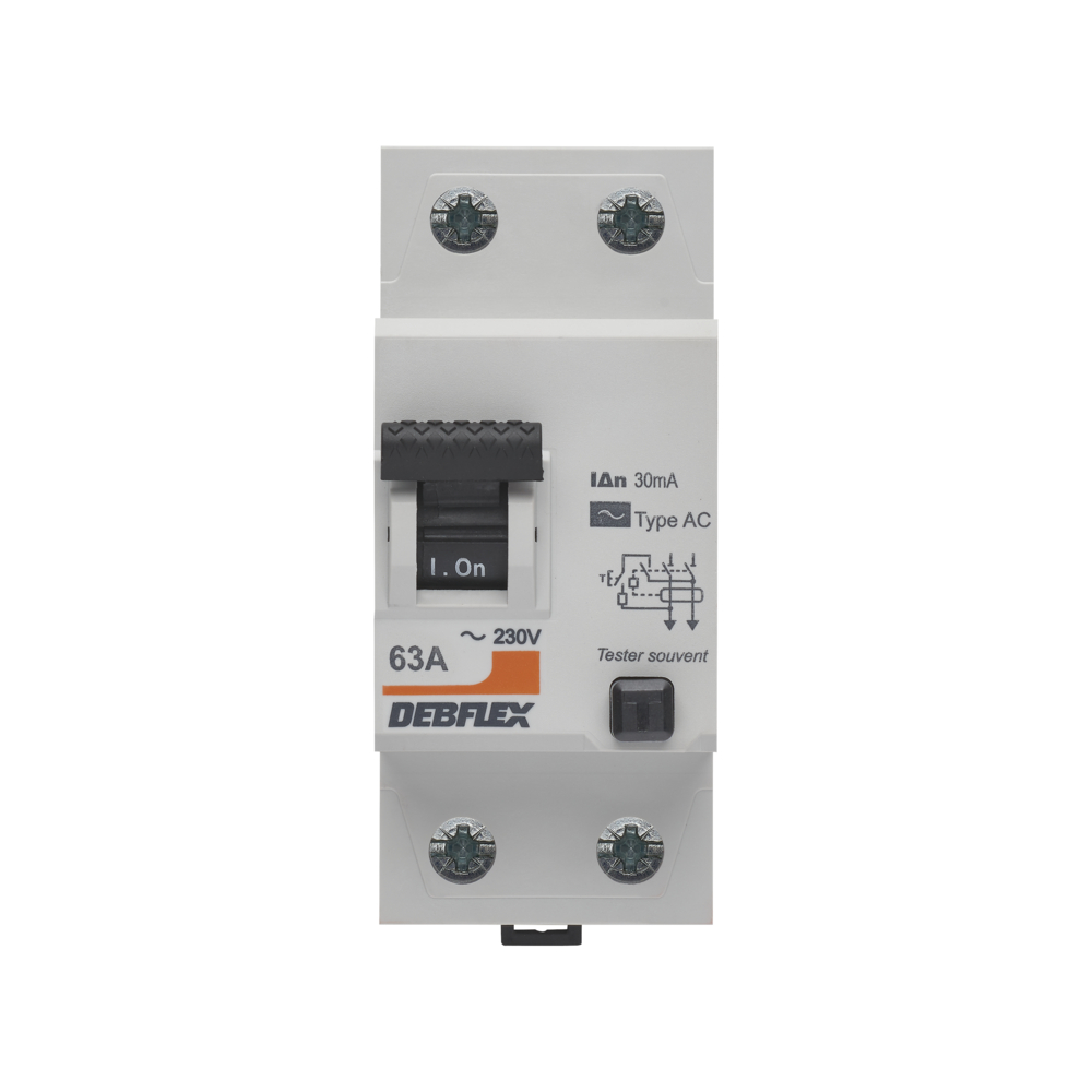 INTERRUPTEUR DIFFERENTIEL 2P 30MA 63A 2 MODULES TYPE AC - DEBFLEX - 707514