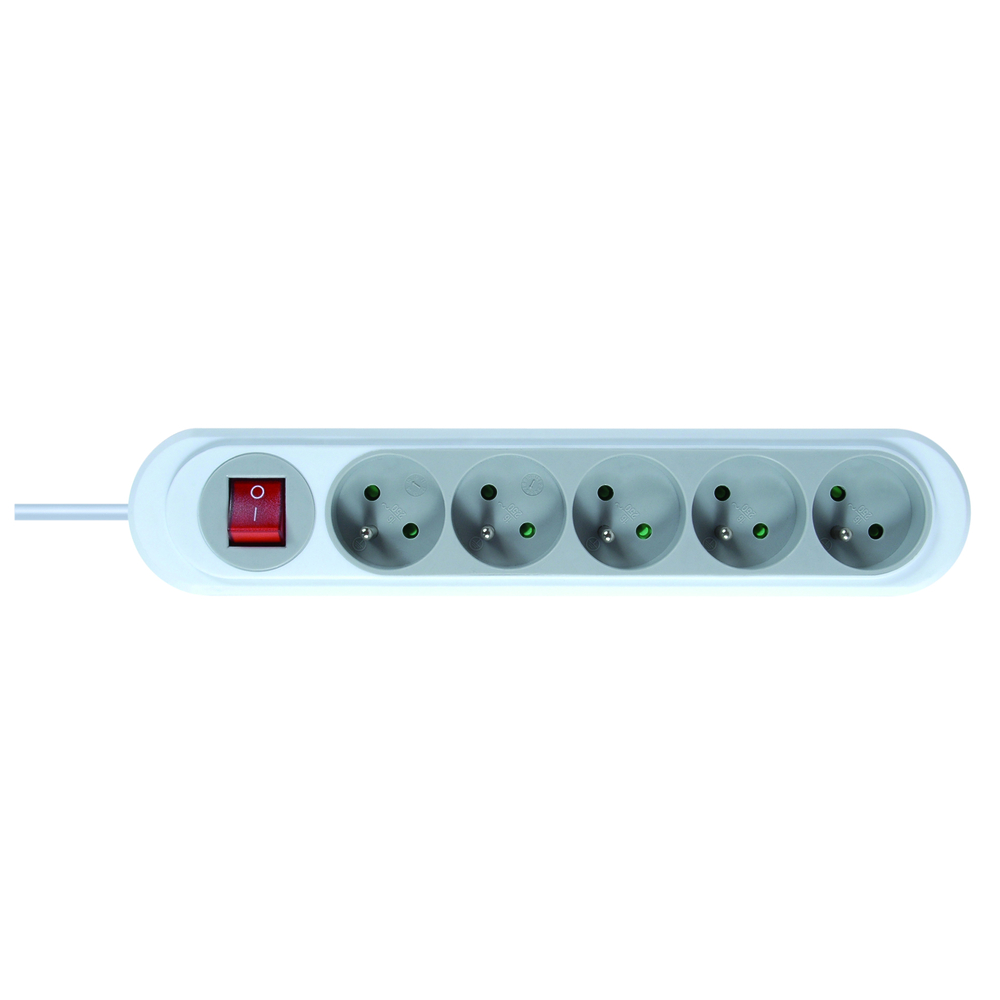 NOLA BLOC 5 PRISES 2P+T 16A AVEC INTERRUPTEUR 1M30 GRIS CLAIR - DEBFLEX - 716033