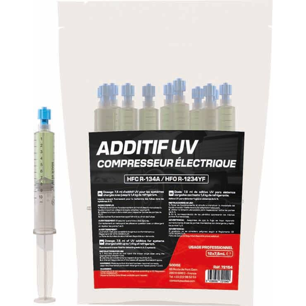 Additif UV seringue de 7,5ml pour climatisations avec compresseur électrique - lot de 12 pièces - DRAKKAR EQUIPEMENT - 72154