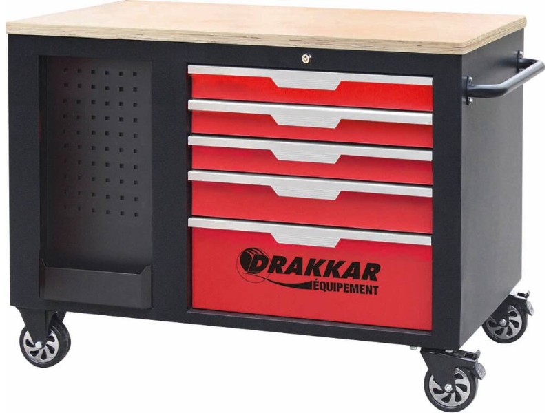 SERVANTE D'ATELIER 10 TIROIRS AVEC PLAN DE TRAVAIL EN BOIS 1141x730x888MM - DRAKKAR EQUIPEMENT - 72540