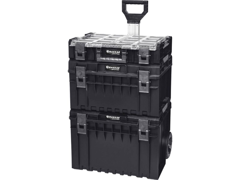 Servante sur roues x 3 boîtes de rangement + poignée télescopique 600x460x835mm DRAKKAR EQUIPEMENT - 72729