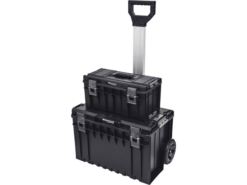 Servante sur roues x 2 boîtes de rangement + poignée télescopique 600x460x765mm DRAKKAR EQUIPEMENT - 72731