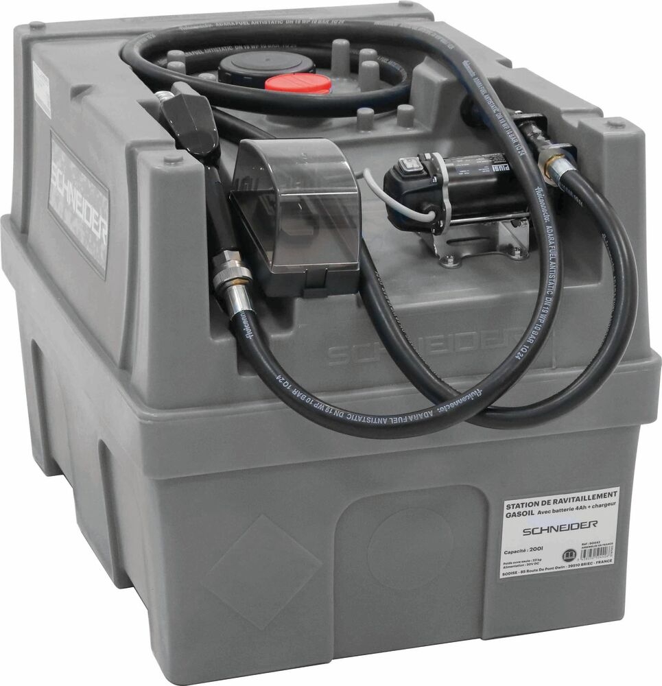 Cuve de ravitaillement gasoil PE 200L avec kit pompe à gasoil et plateforme 20V Li-ion sans chargeur ni batterie SCHNEIDER - 50440
