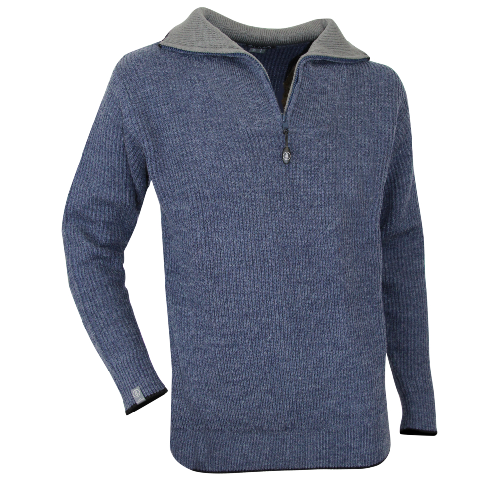 Pull camionneur côtes anglaises chevalées CACAO BLEU NUIT - LMA LEBEURRE - 803170