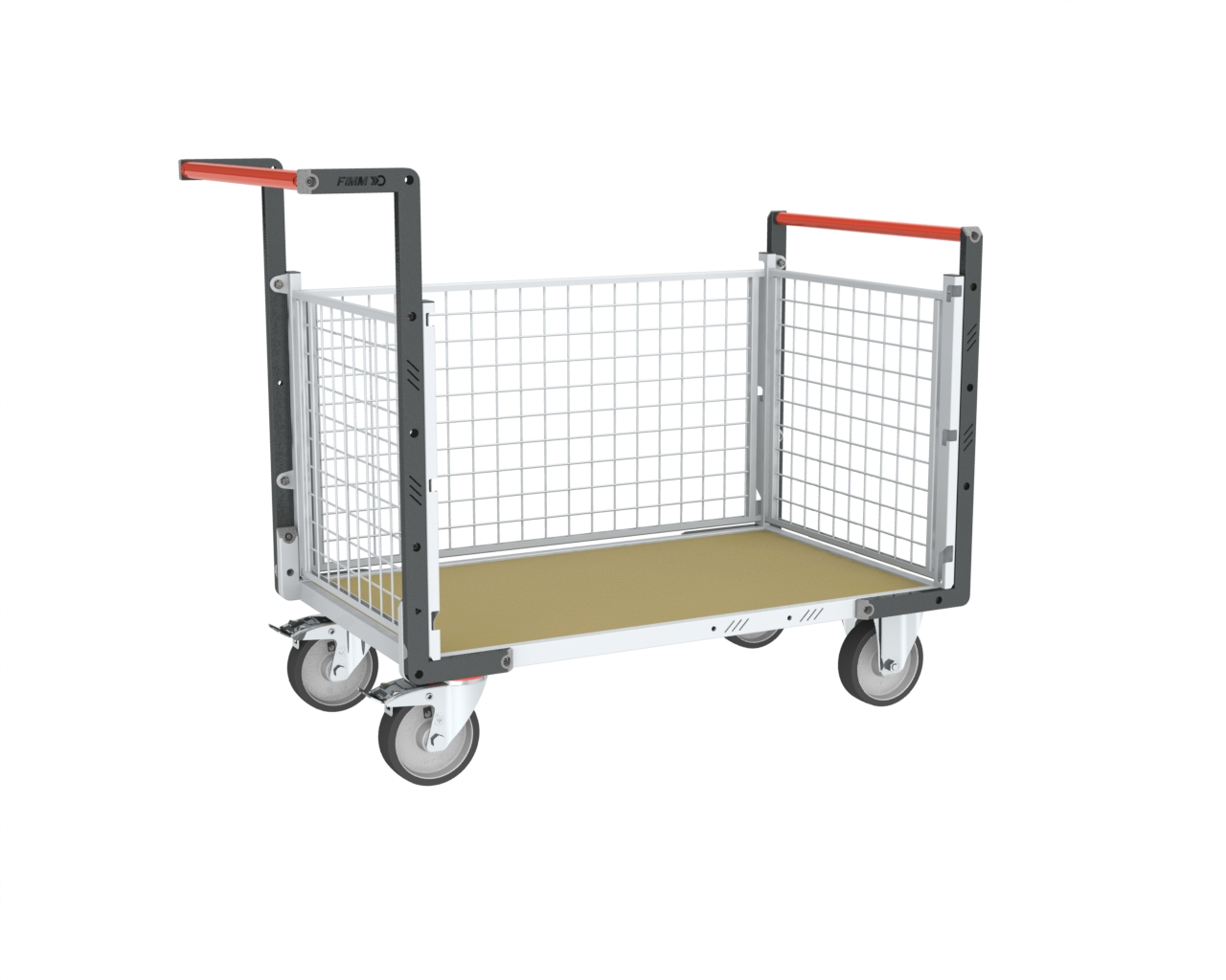 Chariot grillagé 2 dossiers + 1 ridelle et plateau bois 1000x600 mm 500 kg - FIMM - 806724544