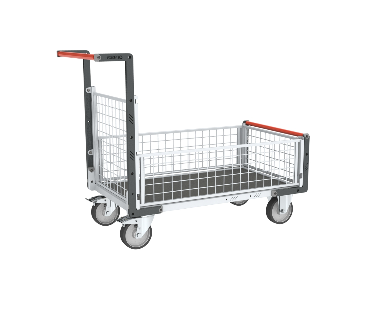Chariot modulaire grillagé 1 dossier et 3 demi-ridelles et plateau 1000x600 mm 500 kg - FIMM - 806724566