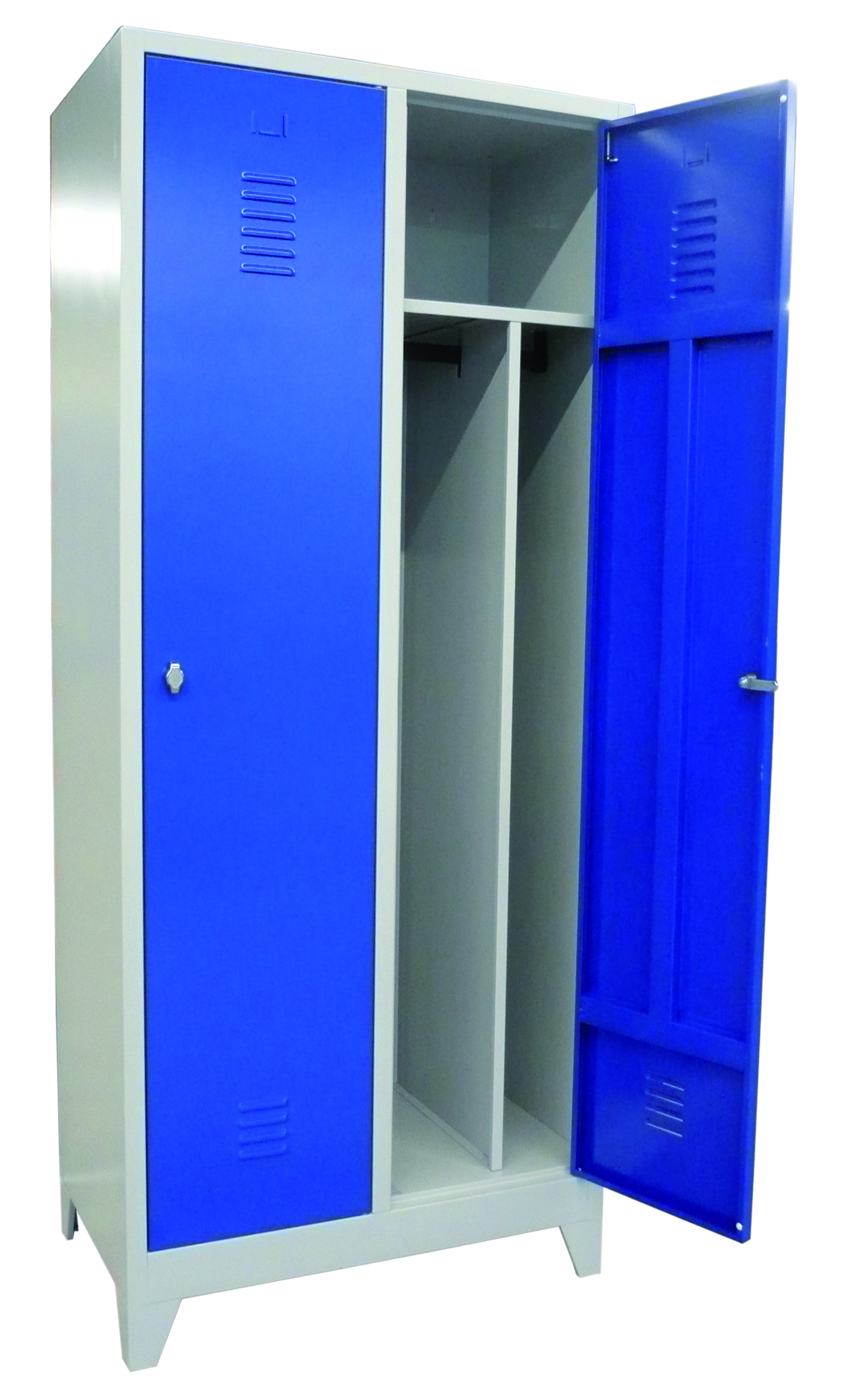 Vestiaire industrie Salissant 2 cases grises portes bleues avec pieds - Lot de 6 - MOBIKA - VE-IS2C-004