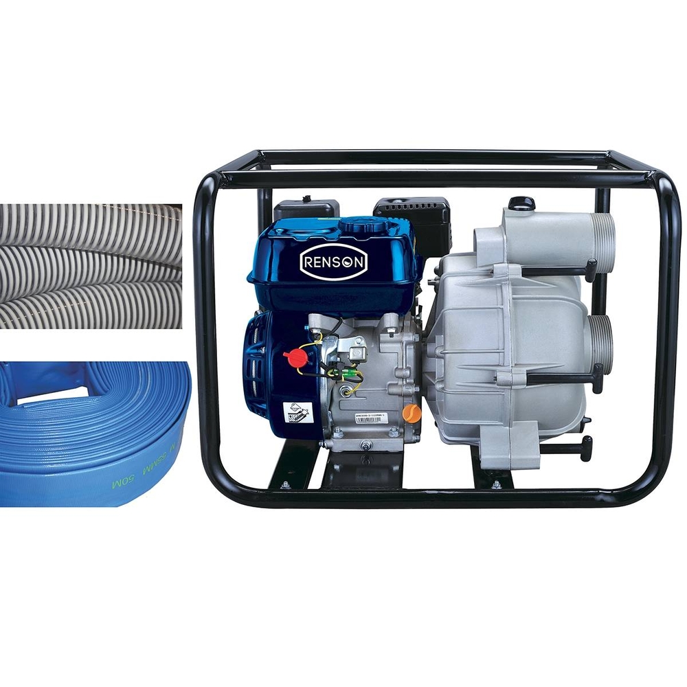 MOTOPOMPE TRASH 45M3/H MAXI AVEC FLEXIBLES ASPI ET REFOUL - RENSON - 817494