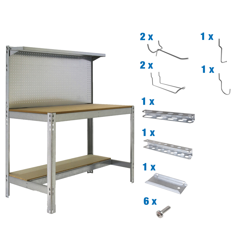 Kit établi Bricolage - 1445x1510x610 - Galvanisé/Bois - SIMON RACK - 8425437072666