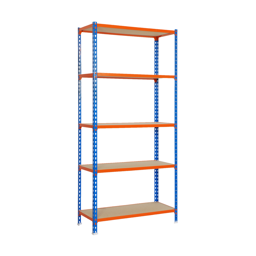 Rayonnage bois-métal léger sans vis 2000x1200x300 - 5 niveaux Bleu/Orange/Bois - SIMON RACK - 8425437077470