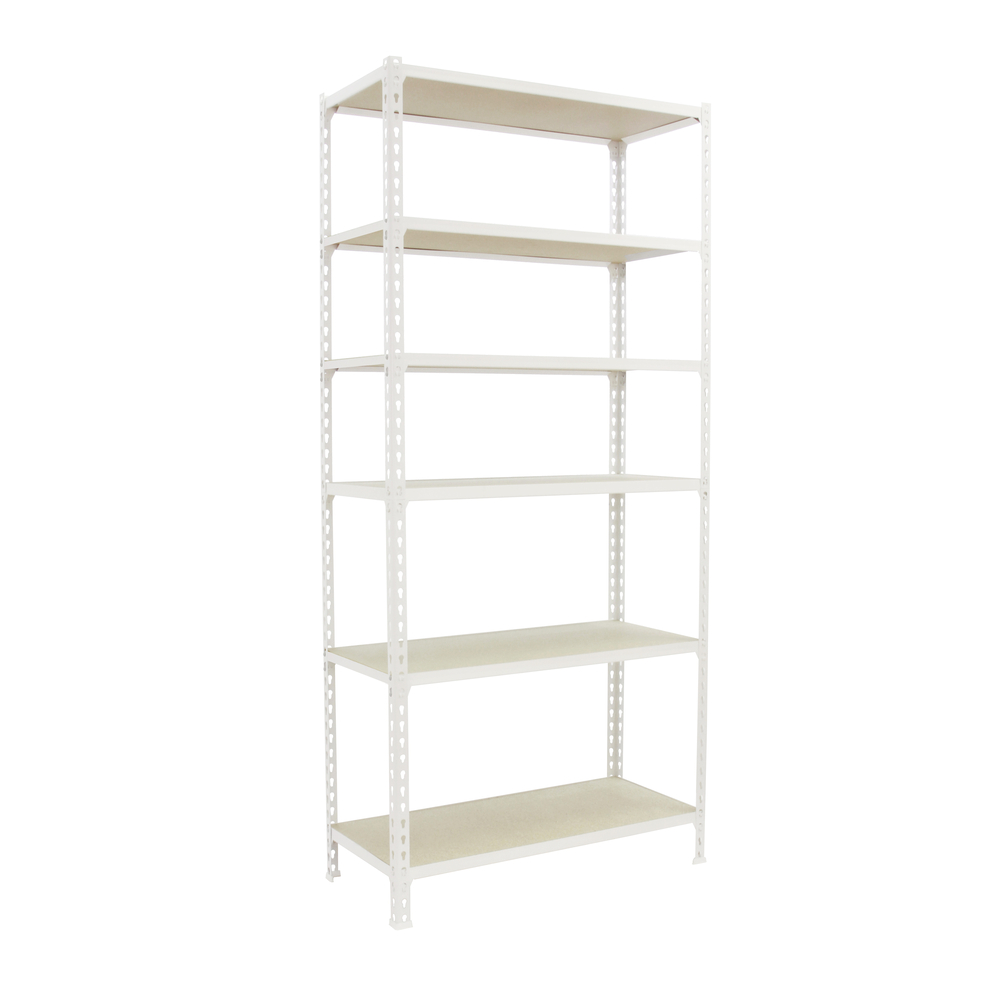 Rayonnage bois-métal léger sans vis 2500x1200x400 - 6 niveaux Blanc/Bois - SIMON RACK - 8425437077685