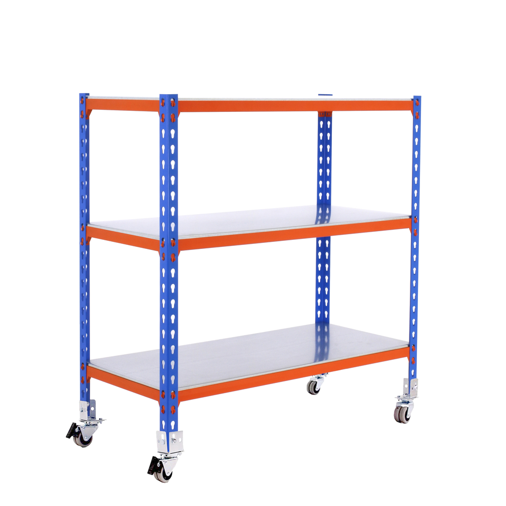 Rayonnage mobile métallique léger sans vis 975x1100x400 - 3 niveaux Bleu/Orange - SIMON RACK - 8435104953037