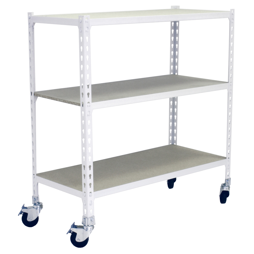 Rayonnage mobile bois-métal léger sans vis 975x900x300 - 3 niveaux Blanc/Bois - SIMON RACK - 8435104974728