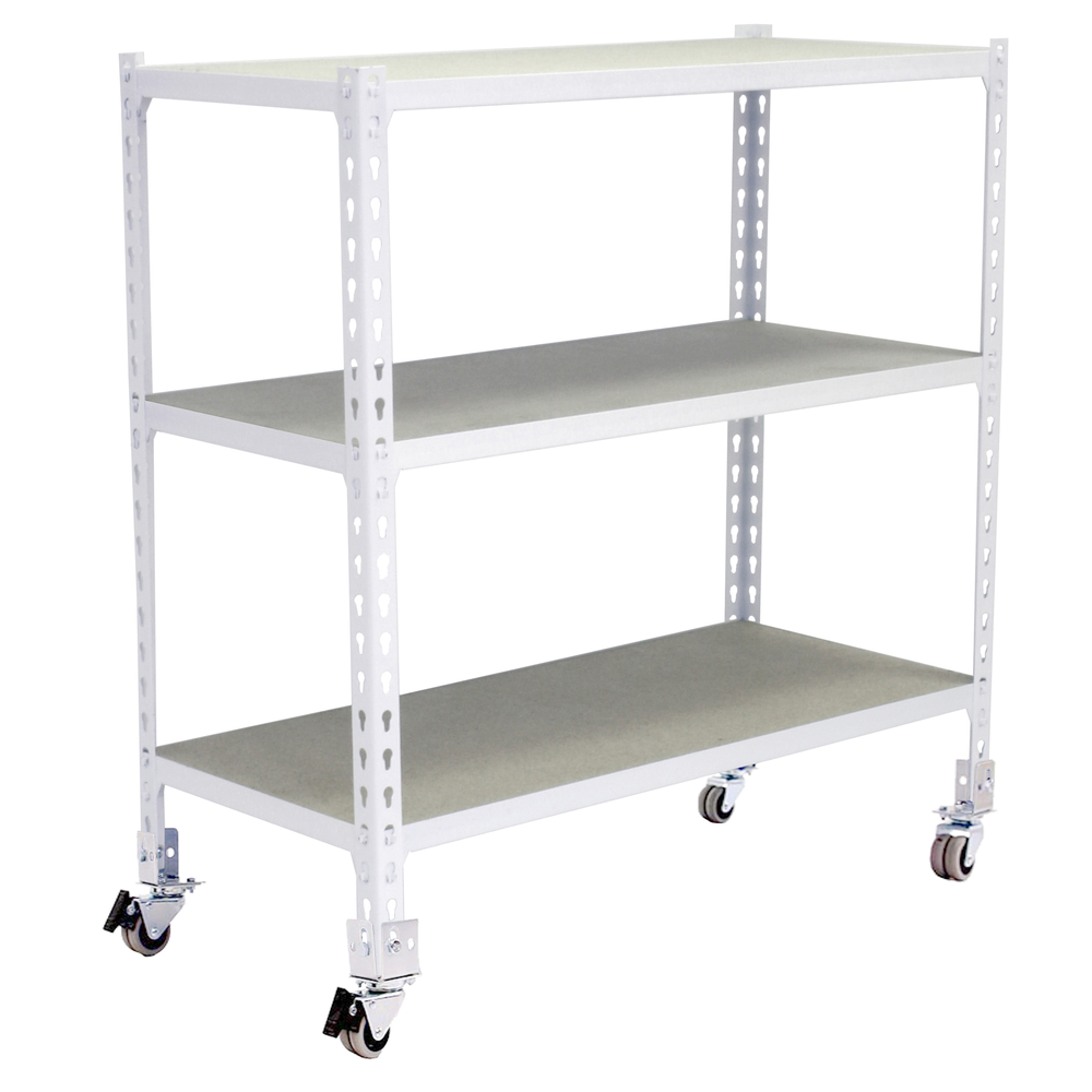 Rayonnage mobile bois-métal léger sans vis 975x1100x300 - 3 niveaux Blanc/Bois - SIMON RACK - 8435104974742