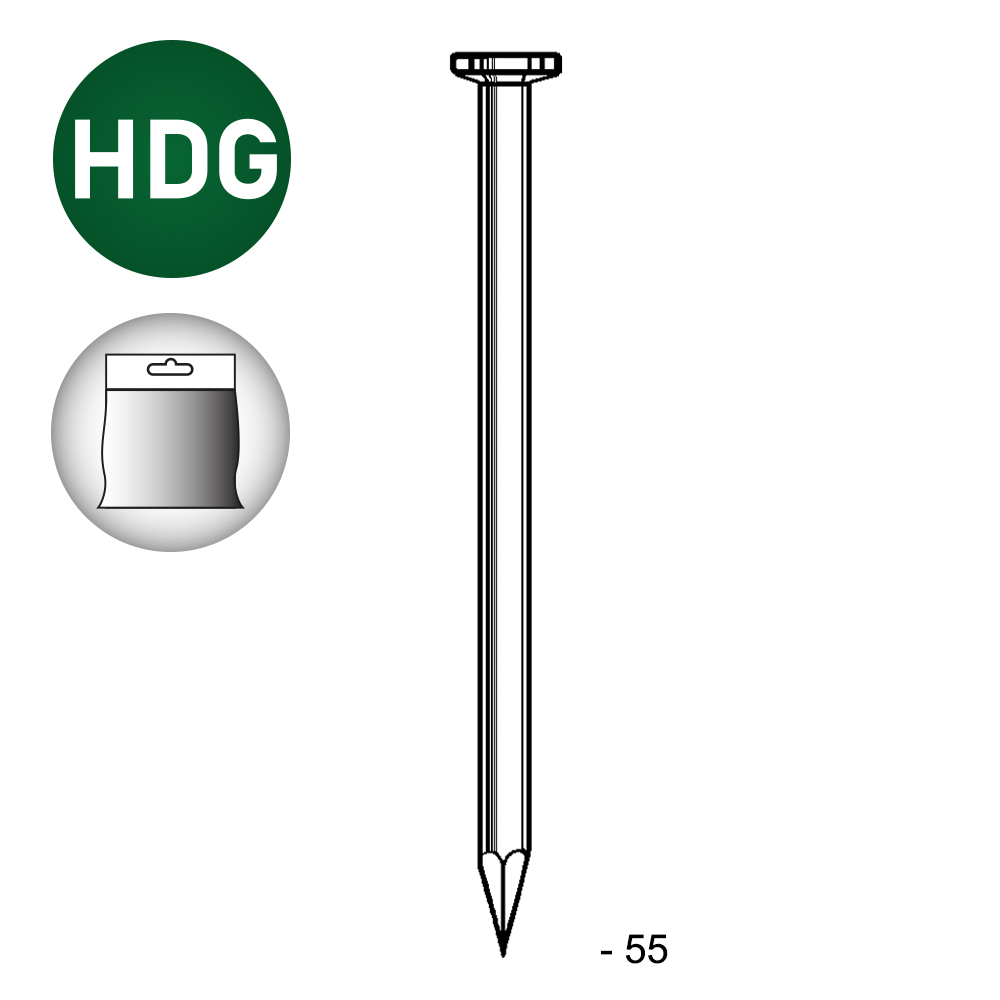 Pointe tête plate lisse HDG 2,8X55 - 1 KG - ASLAFIX - 1P280555