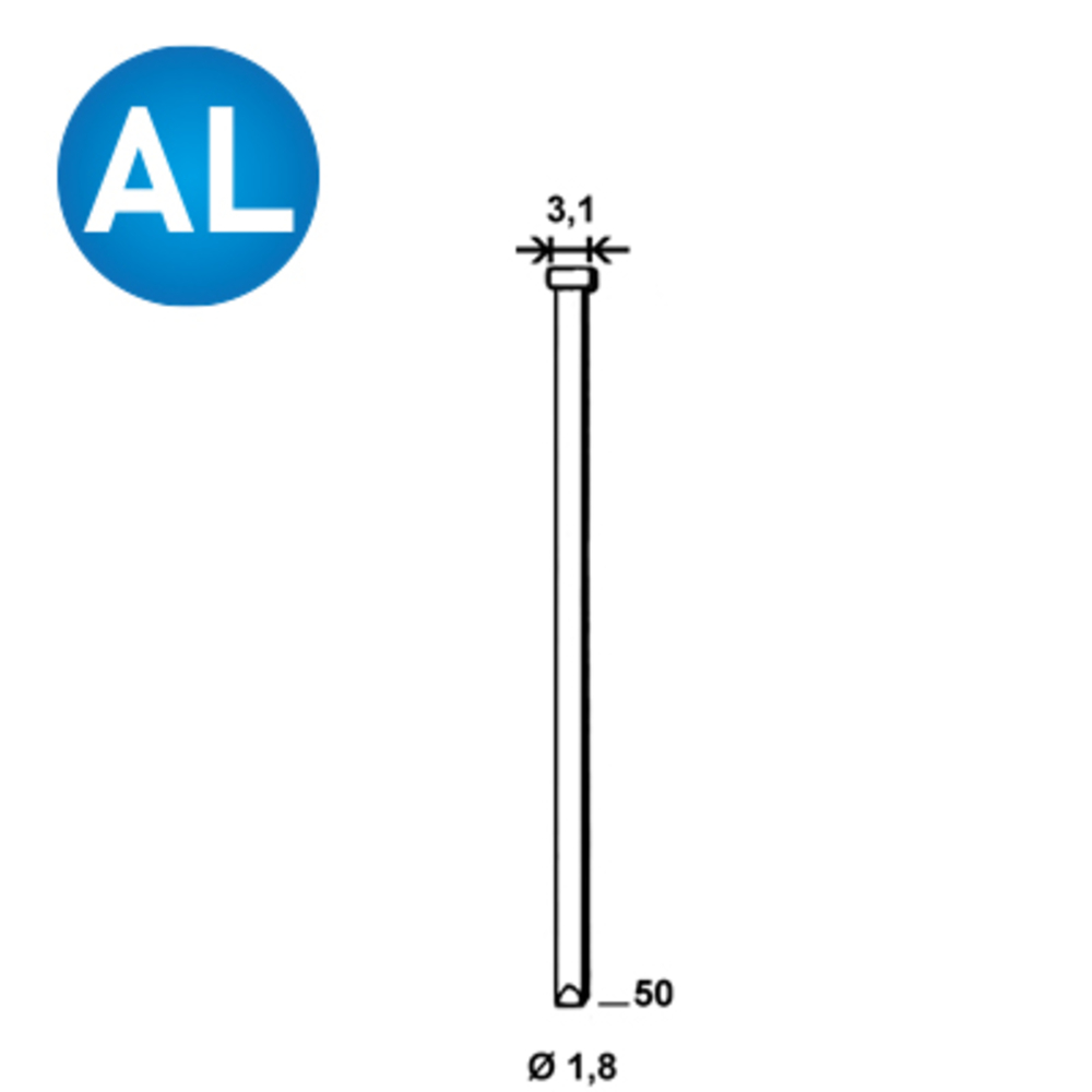 3780 Pointes fines BRADS DA-50 MM ALUMINIUM - ASLAFIX - 6DA508