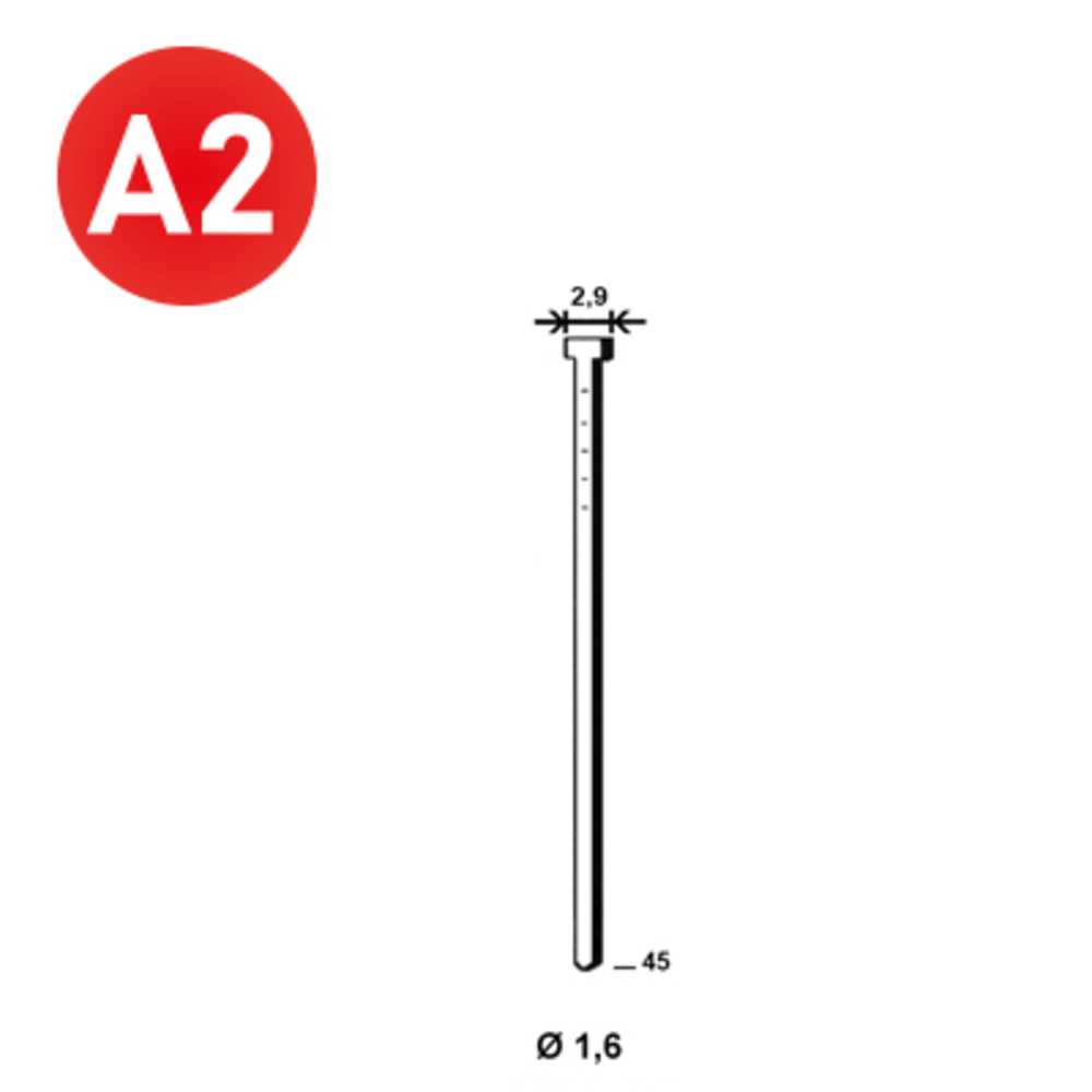 2000 Pointes fines BRADS 20°-16/45 INOX - ASLAFIX - PO62763