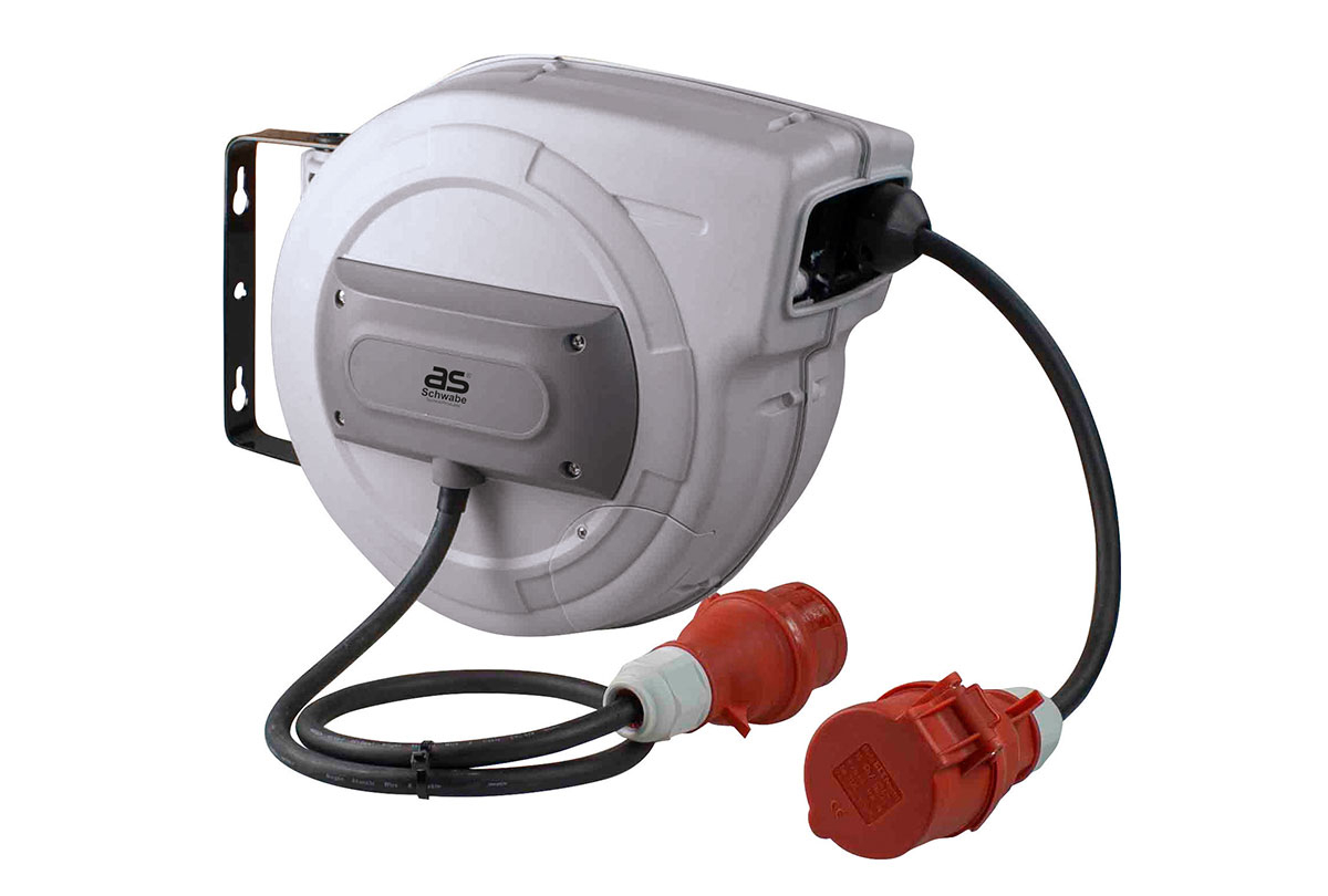 Enrouleur automatique gris AS Schwabe 16A / 440V / max. 10 kW 15m + 1m H07RN-F5G2,5 - 12649