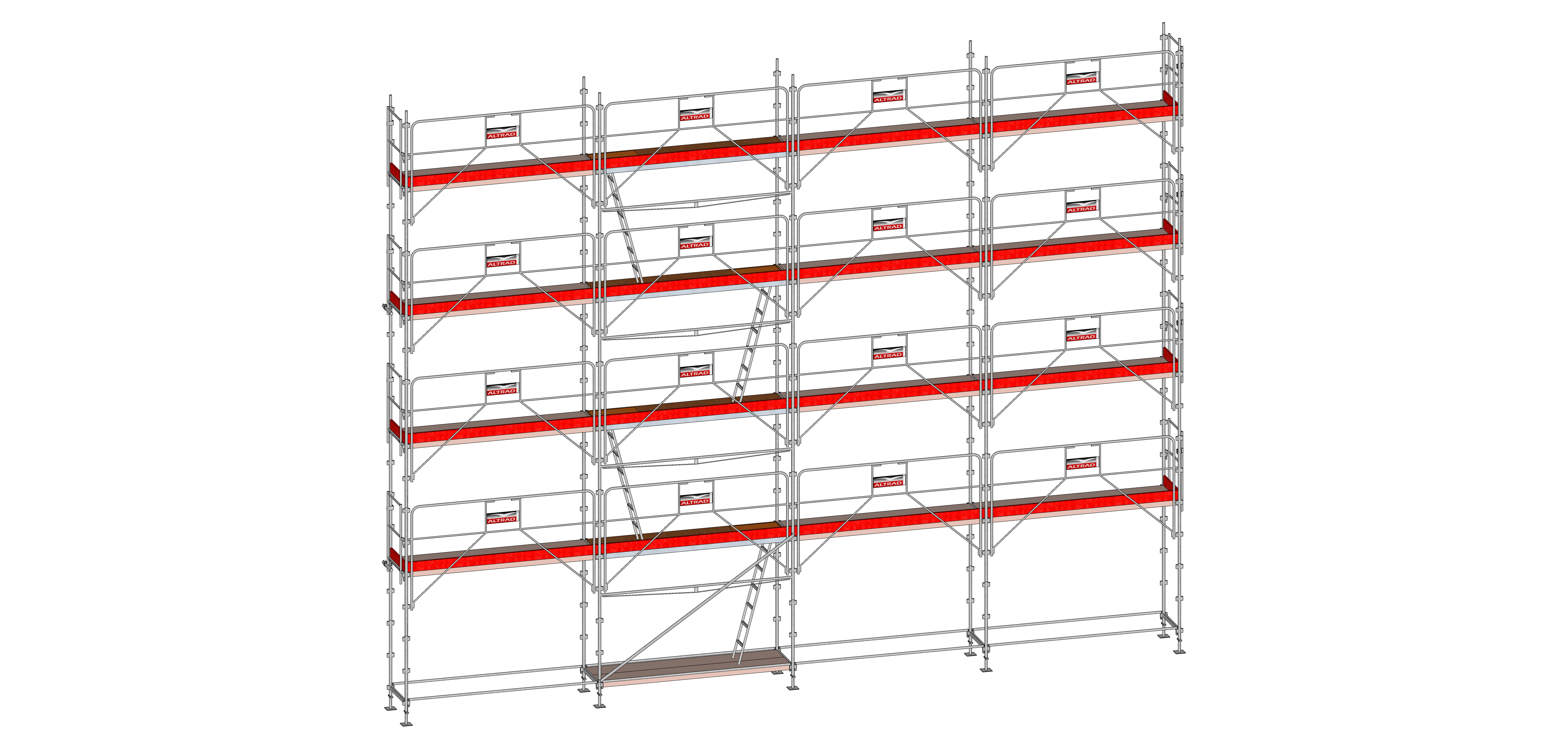 Echafaudage ALTRAD Facadier AERIS 130 m²-Structure longueur 13 m x hauteur de travail 10 m garde corps sécurité au montage avec planchers- L45P130GSP
