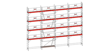 Echafaudage ALTRAD Facadier AERIS 130 m²-Structure longueur 13 m x hauteur de travail 10 m garde corps sécurité au montage avec planchers- L45P130GSP