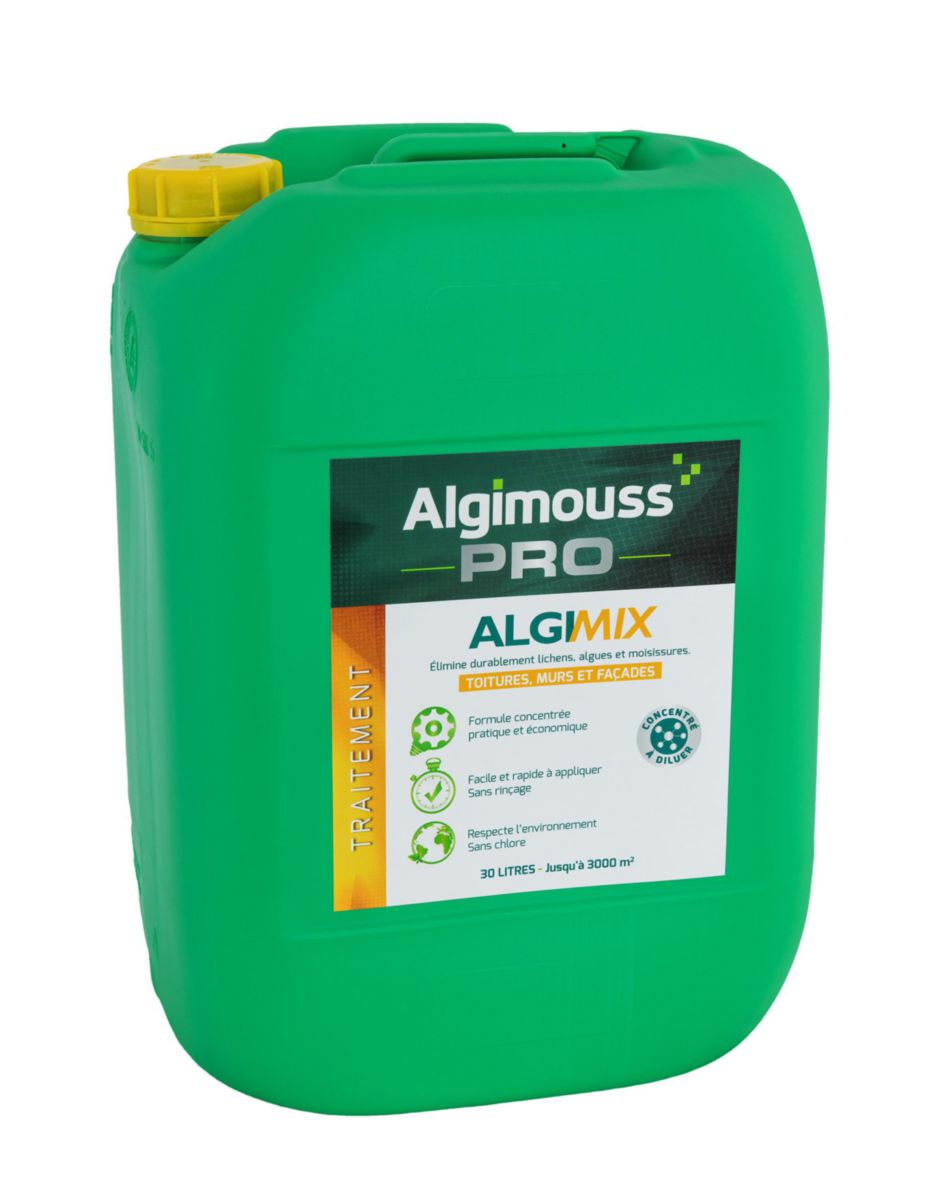 ALGIMIX - 30 LITRES - Traitement toitures, murs, façades - Concentré à diluer ALGIMOUSS - 014003 ALGIMIX - 30 LITRES - Traitement toitures, murs, façades - Concentré à diluer ALGIMOUSS - 014003