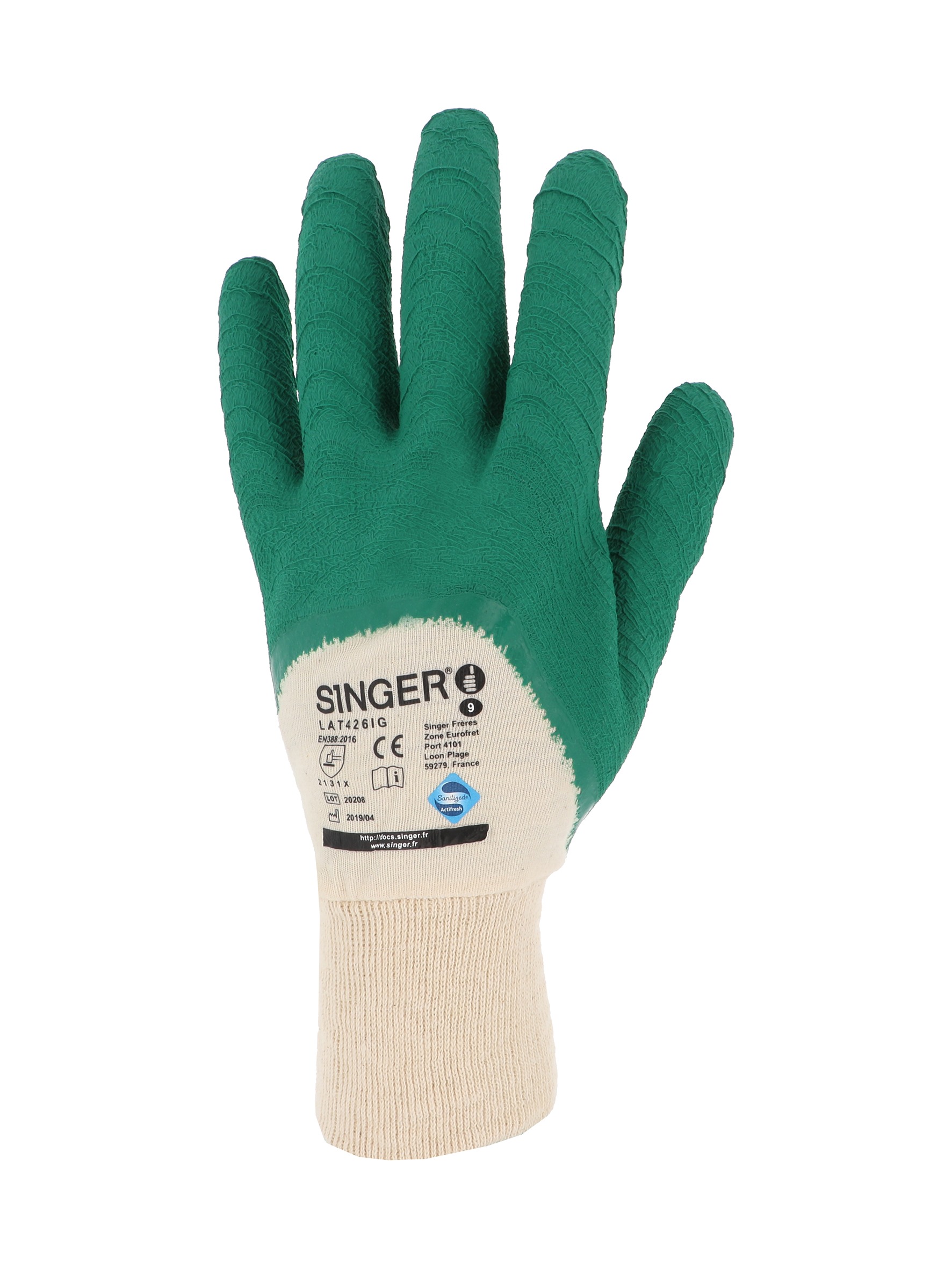 Gant latex Support coton cousu Poignet tricot - SINGER - CLAT426IG