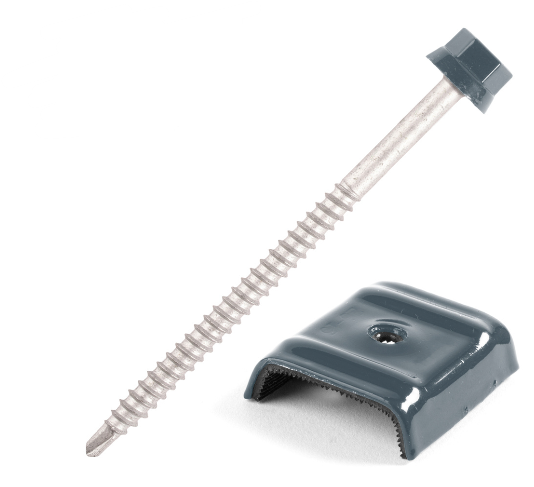 Kit fixation bac acier GRIS RAL7016 sur bois - 25 vis + cavaliers types E - SCELL-IT - K1COUV25-7016