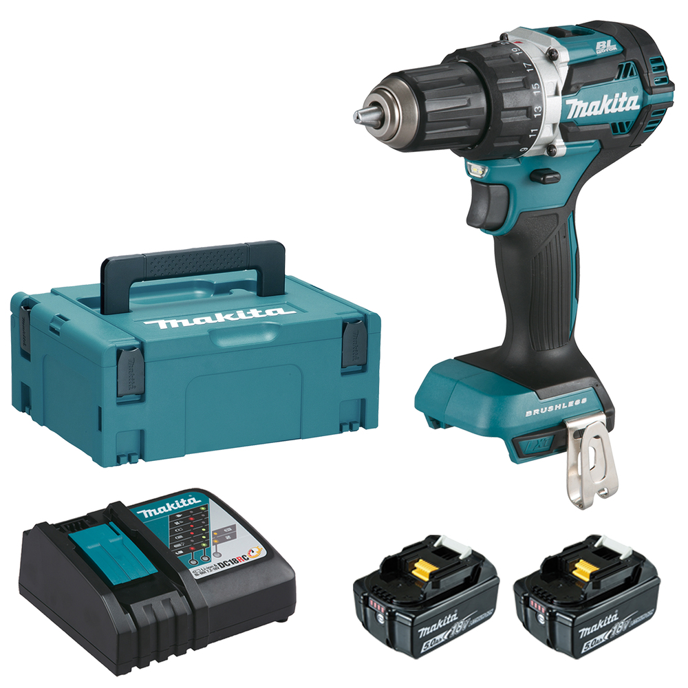 Perceuse visseuse MAKITA Ø13 mm 18 V 2 batteries 5 Ah chargeur et coffret MAK PAC DDF484RTJ