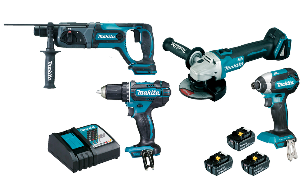 Pack MAKITA 4 machines 18 V Li-Ion batterie 5 Ah (DGA504 + DDF482 + DHR241 + DTD153) DLX4080TX1