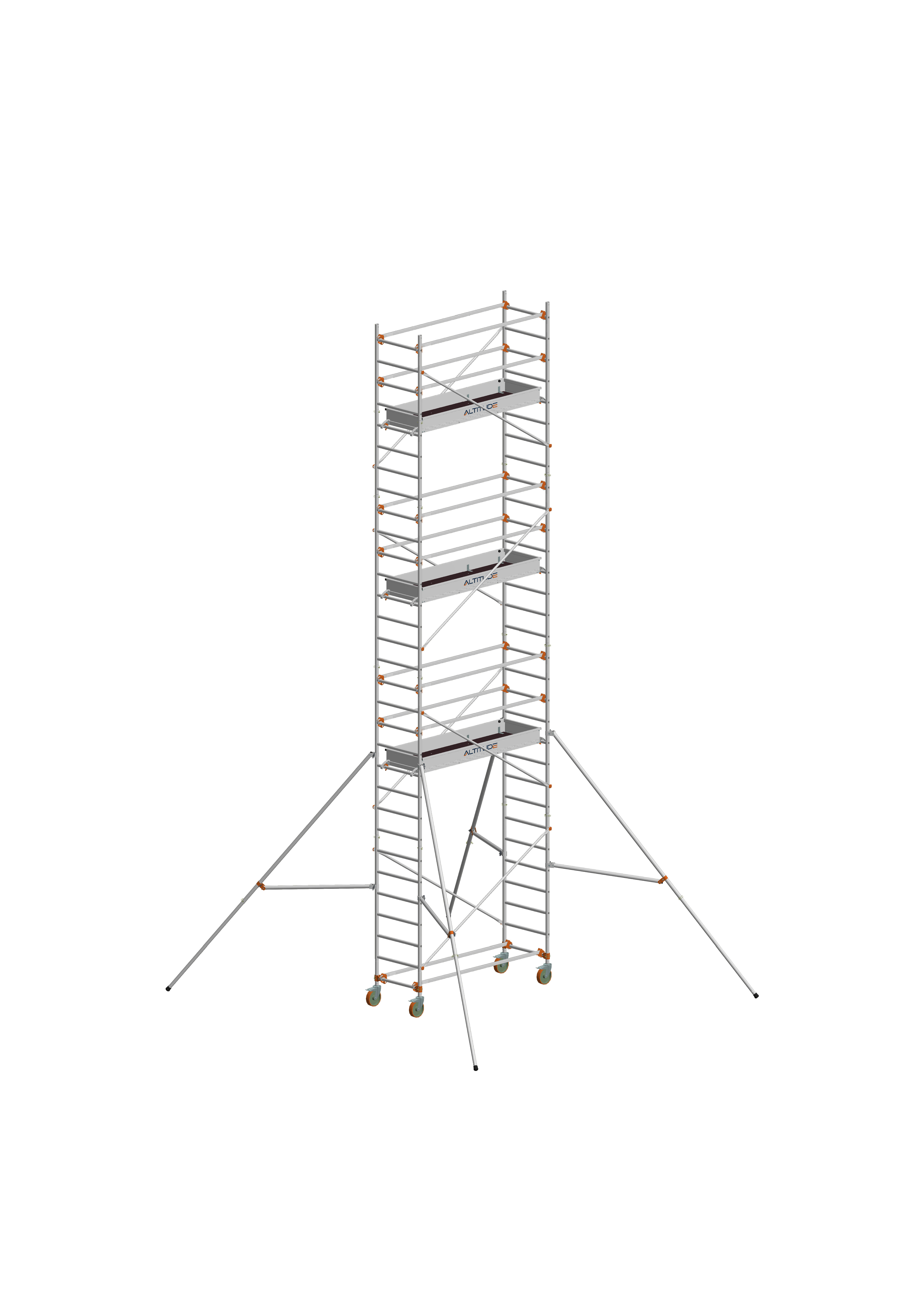 Échafaudage roulant aluminium DUARIB AL205 base standard + lisse hauteur travail 9.90 m  - 513718