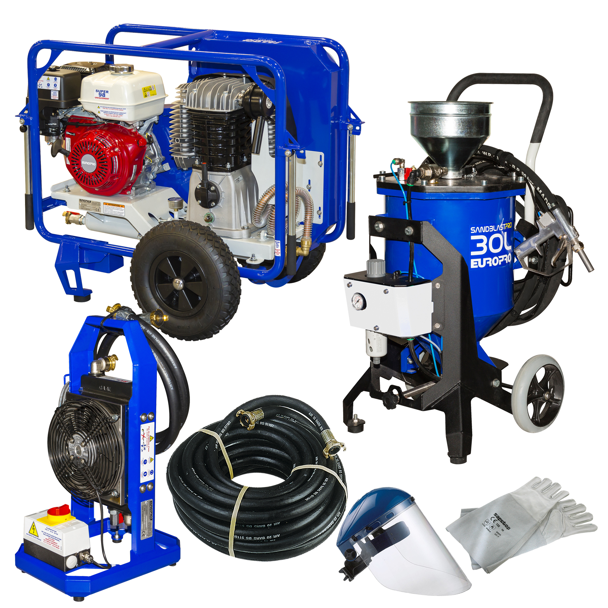 Ensemble sableuse SandBlastPro 30L + E 100 TH + Aéroréfrigérant - EUROMAIR - EC6006