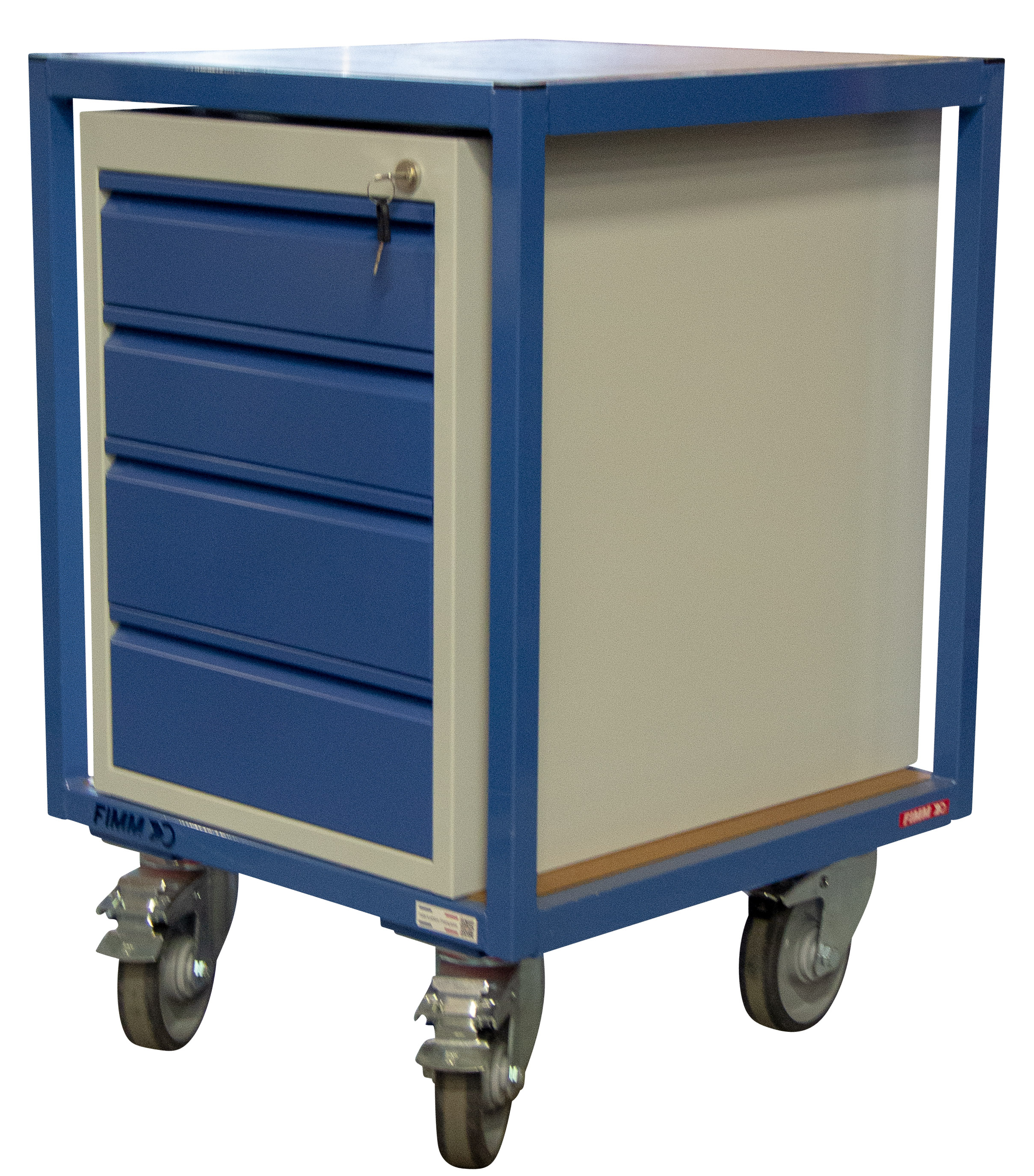 Servante 400kg 2 plateaux bois 600x600 mm 1 bloc tiroirs tôle FIMM - 880010596