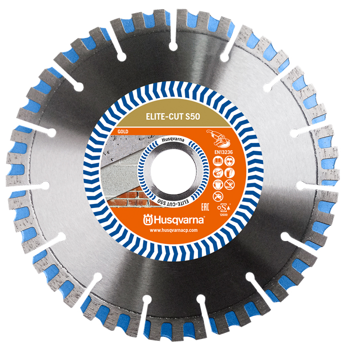 DISQUE DIAMANT HUSQVARNA ELITE CUT S50 POUR MEULEUSE D'ANGLE Ø 125 MM COUPE BRIQUE ET BETON ALÉSAGE 22.2- 579804740