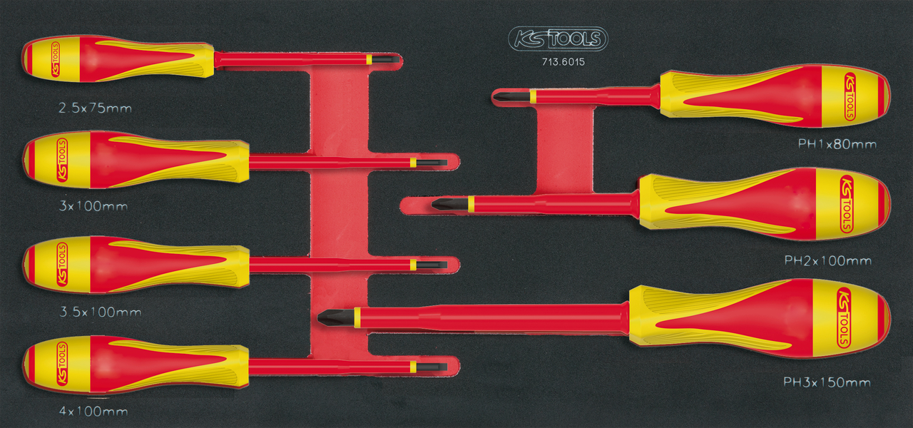 Module de tournevis isolés 1000V ULTIMATE® Fente - PHILLIPS®, 7 pièces KS TOOLS - 713.6015