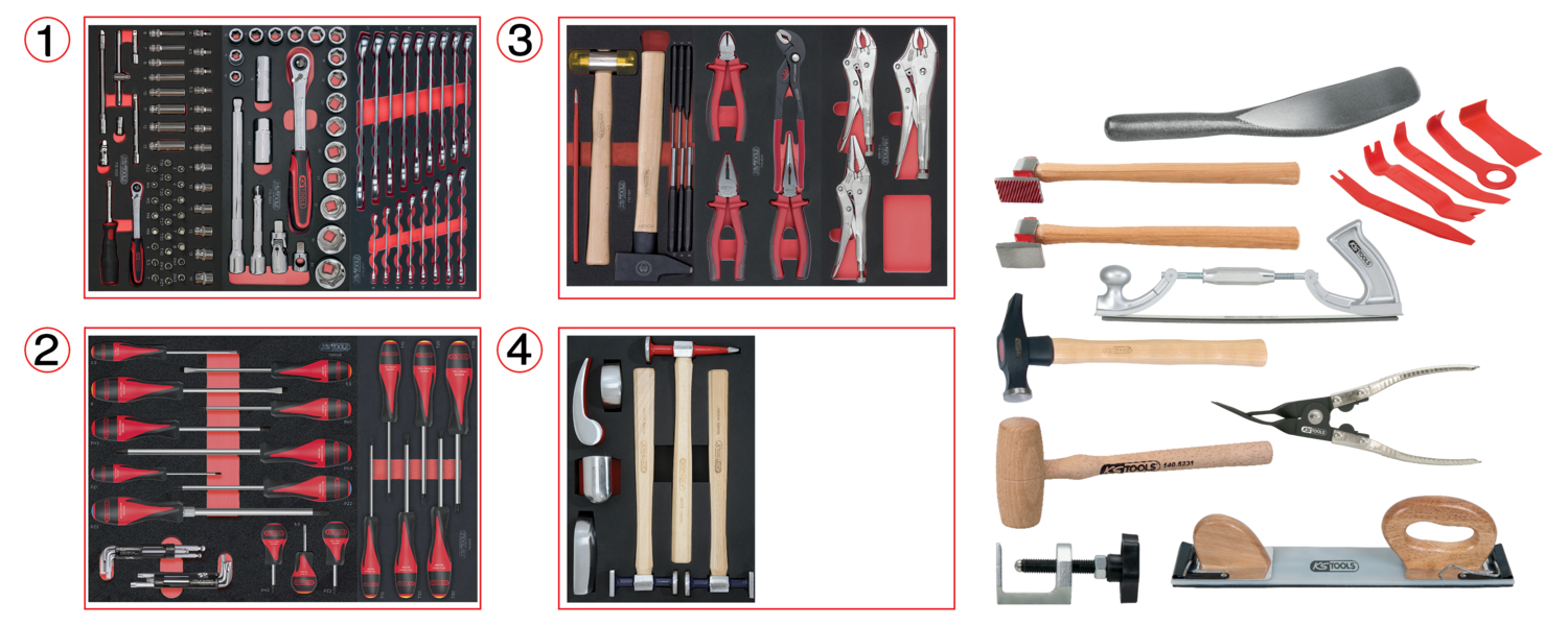 Composition d'outils pour la carrosserie, 166 pièces KS TOOLS - 714.0154