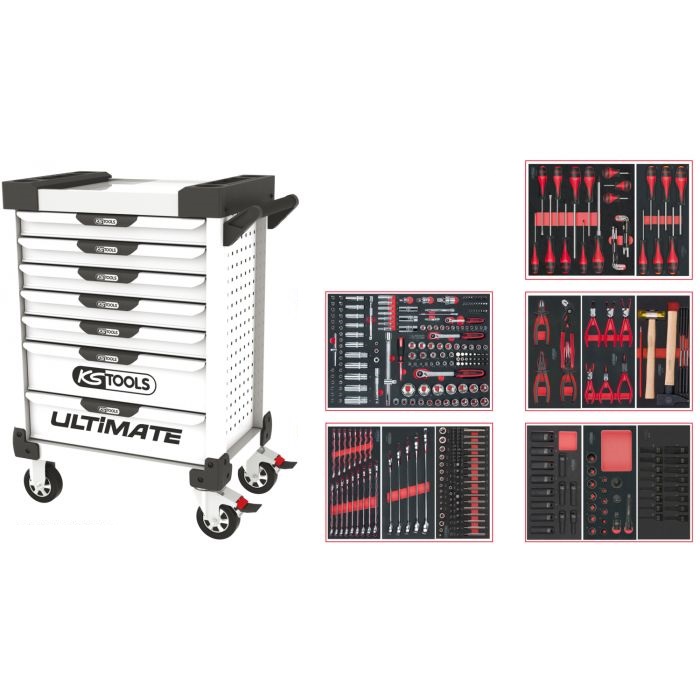 Servante ULTIMATE blanche 7 tiroirs équipée de 384 outils KS TOOLS - 803.7380