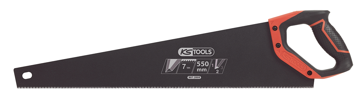 Scie egoine gros travaux 550mm, 3 angles de cope 7TPI, poignée bi-matière KS TOOLS - 907.2505