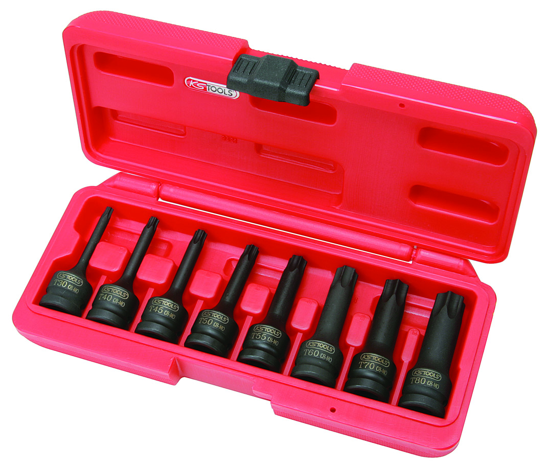 Jeu de douilles longues à chocs TORX® T30-80 1/2'', 8 pièces KS TOOLS - 911.0901