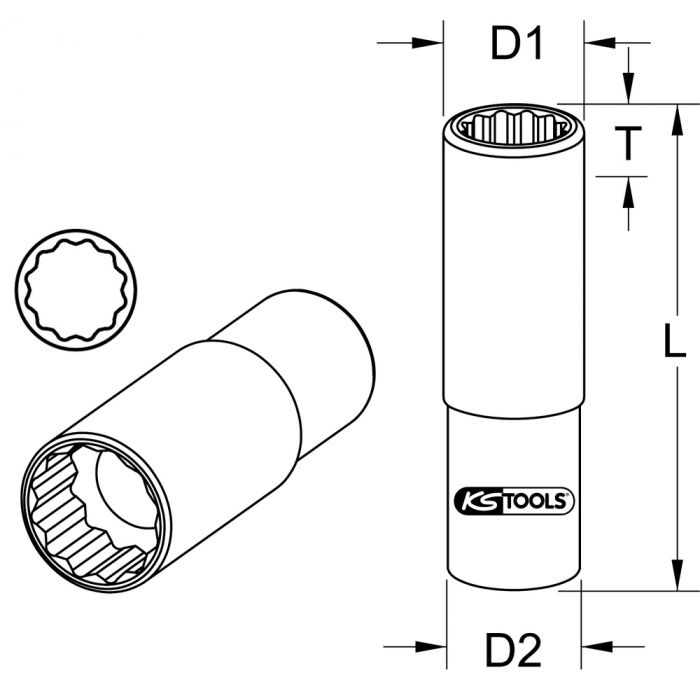 Douille longue 12 pans 3/8’’, 21 mm KSTOOLS - 9173981