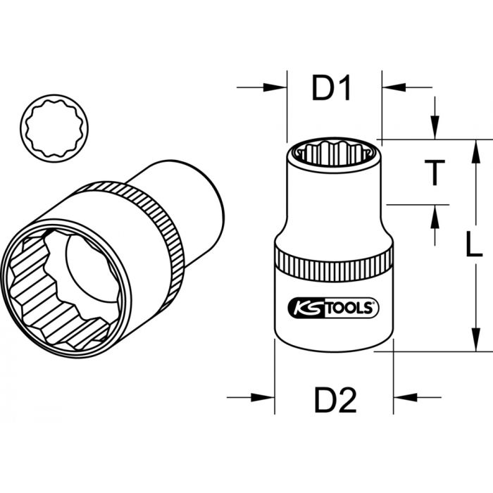 Douille 12 pans 3/8’’, 3/16